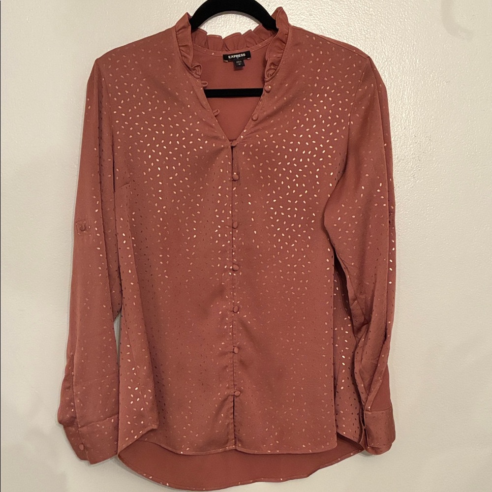 Express mauve and gold button up blouse